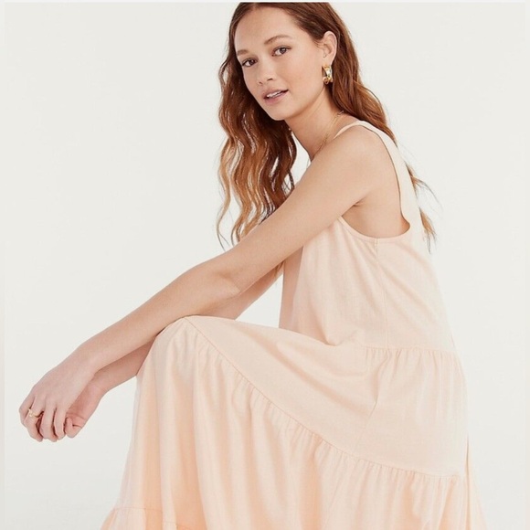 J. Crew Womens L Sleeveless Tiered Cotton Maxi Midi Dress Pastel peach color - Picture 2 of 9